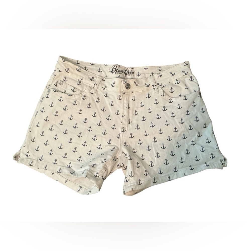 Blue Epic Women's Anchor Print Jean Shorts - White